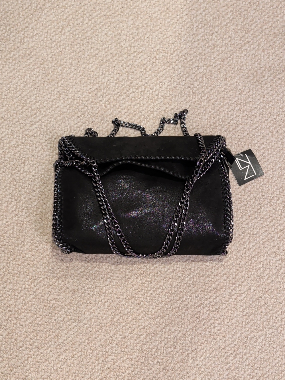 Black Shimmer Chain Shoulder Bag